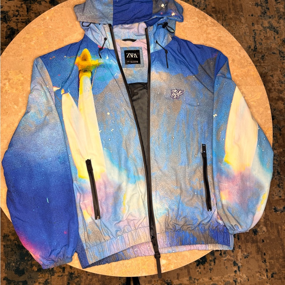 Zara Artsy Blue and Yellow Windbreaker
